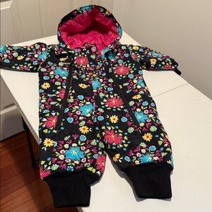 Hanna Andersson Vibrant Pink Floral Full Zip Quilted Snow Suit 18-24 months